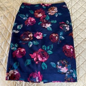 Merona Navy Floral Pencil Skirt with Pink & Green Roses